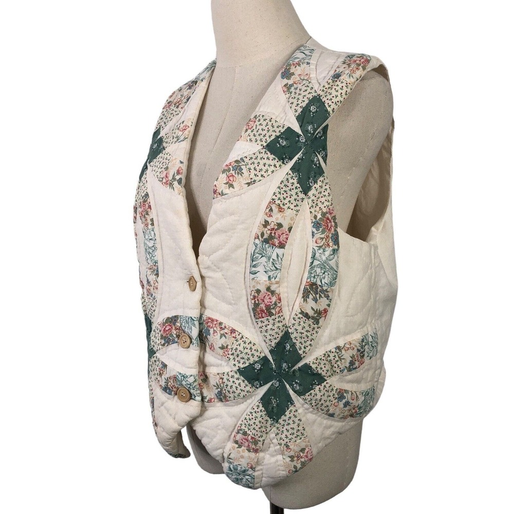 Quilted Vest Patchwork Double Wedding Ring Granny… - image 5